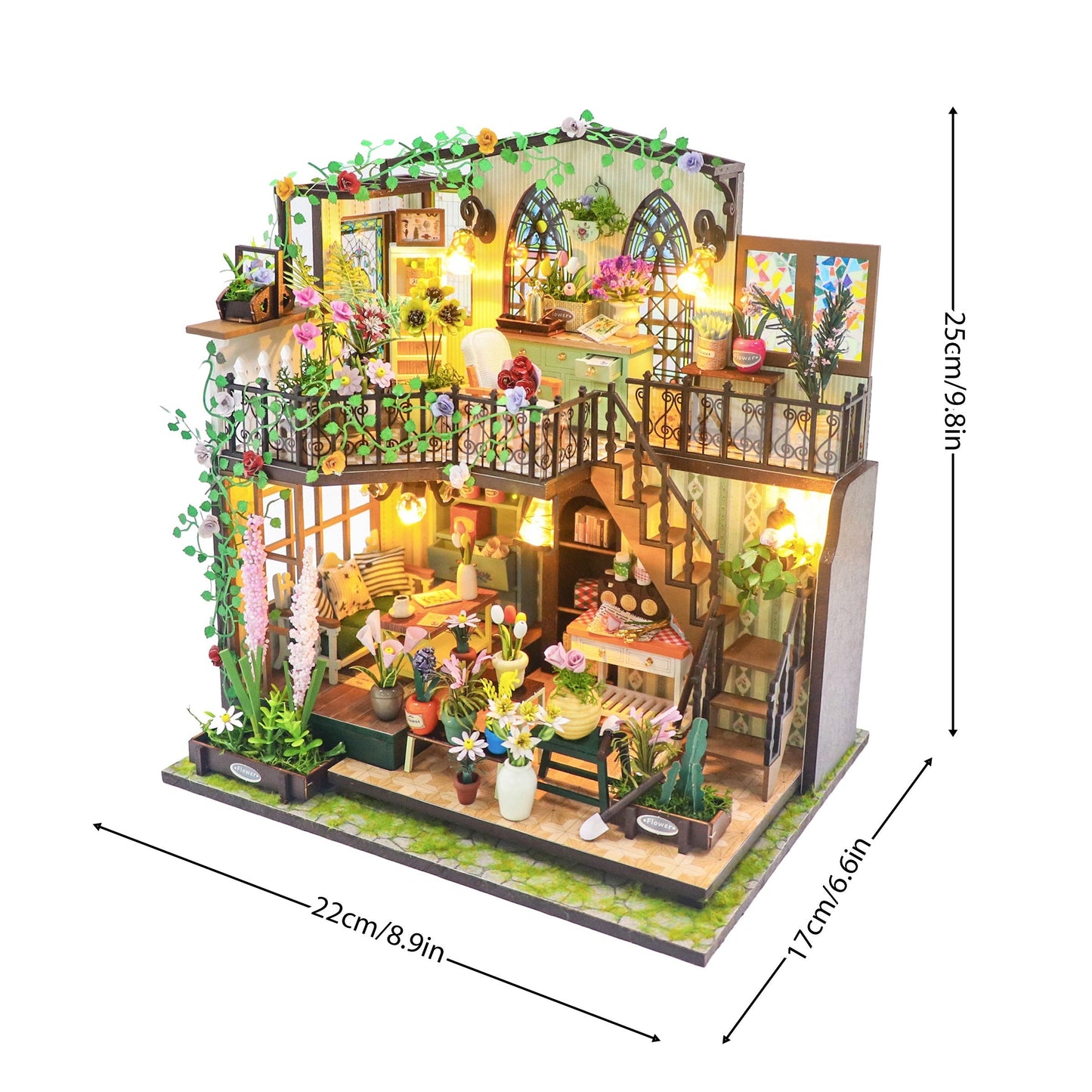 Maison-serre miniature DIY avec éclairage – Puzzle 3D fait main pour décoration créative