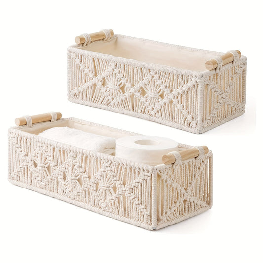 Set de 2 Paniers de Rangement Macramé Faits Main – Style Boho Chic pour un Rangement Élégant