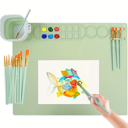 Tapis de peinture en silicone avec palette et porte-pinceaux – Durable et flexible