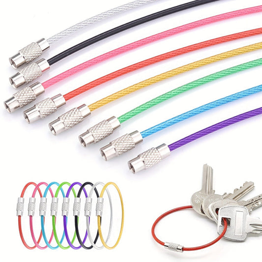 Set de 10 Porte-clés Câble en Acier – Porte-clés Durables pour Voyage et Activités de Plein Air