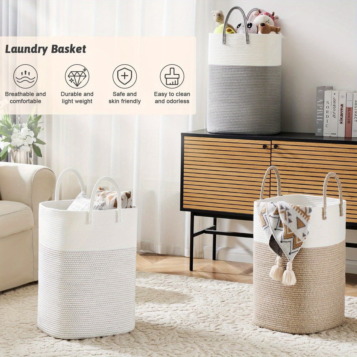 Panier à linge tissé extra grand - Grand espace, durable et pratique