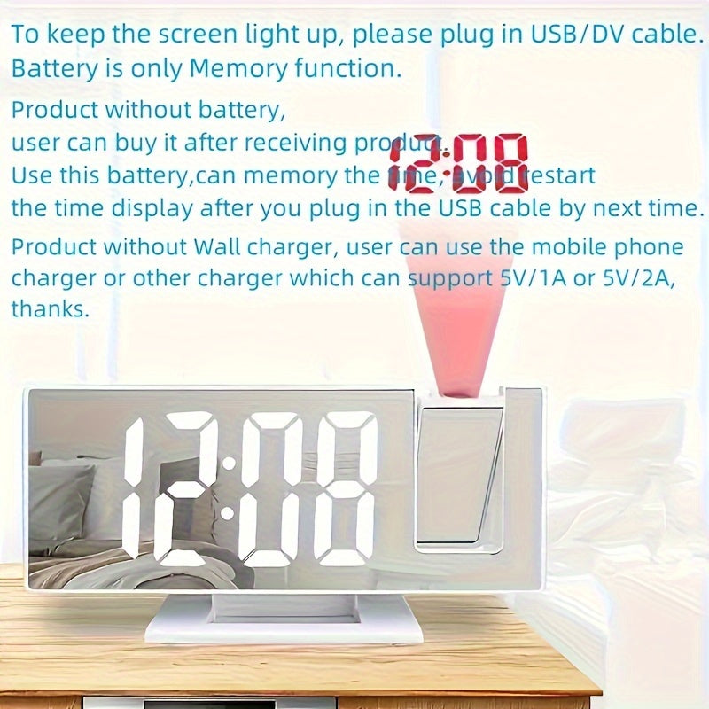 Réveil miroir digital avec projection – Grand écran LED et fonction alarme multifonction