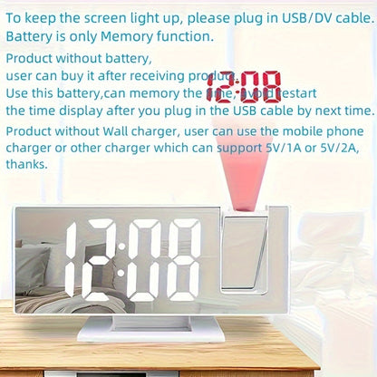Réveil miroir digital avec projection – Grand écran LED et fonction alarme multifonction