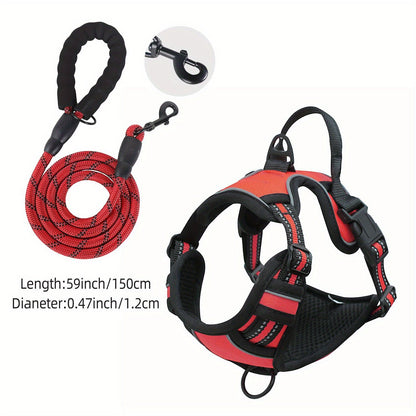 Harnais réfléchissant pour chien avec ensemble laisse – Réglable et sécuritaire pour promenades et entraînement