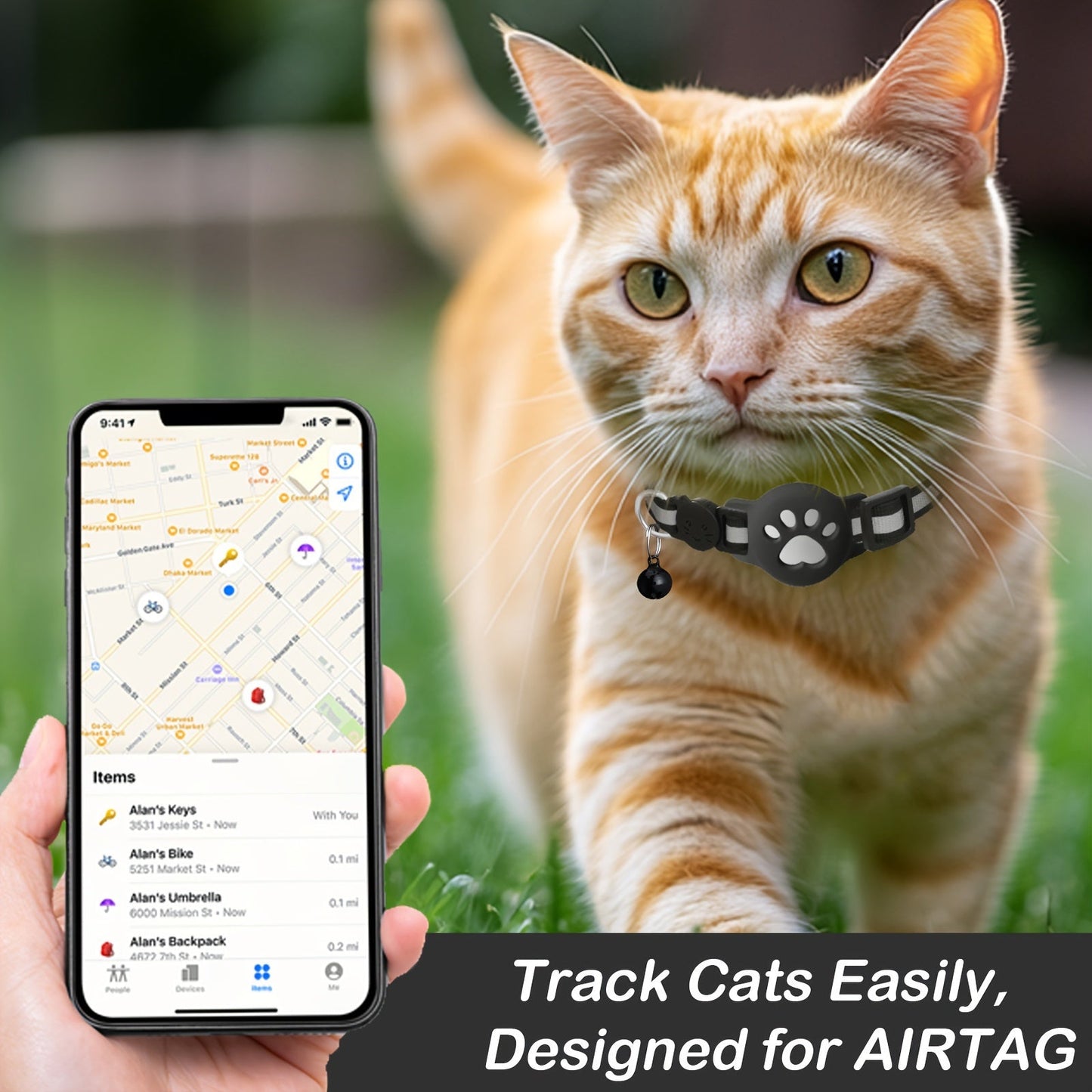 Collier pour chat avec boucle de sécurité et clochette – Réglable pour chats de différentes tailles