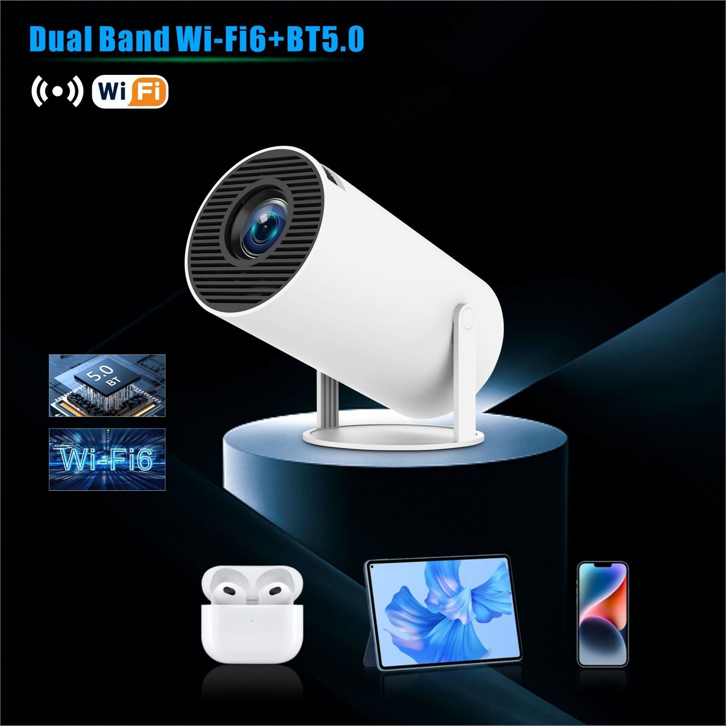 Mini Projecteur Intelligent - Projecteur Portable Rotatif à 180° pour Films en Plein Air et Streaming