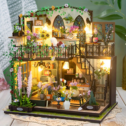 Maison-serre miniature DIY avec éclairage – Puzzle 3D fait main pour décoration créative