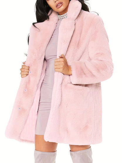 Manteau d'hiver mi-long élégant pour femme en fausse fourrure - Stylé et chaud pour les mois froids
