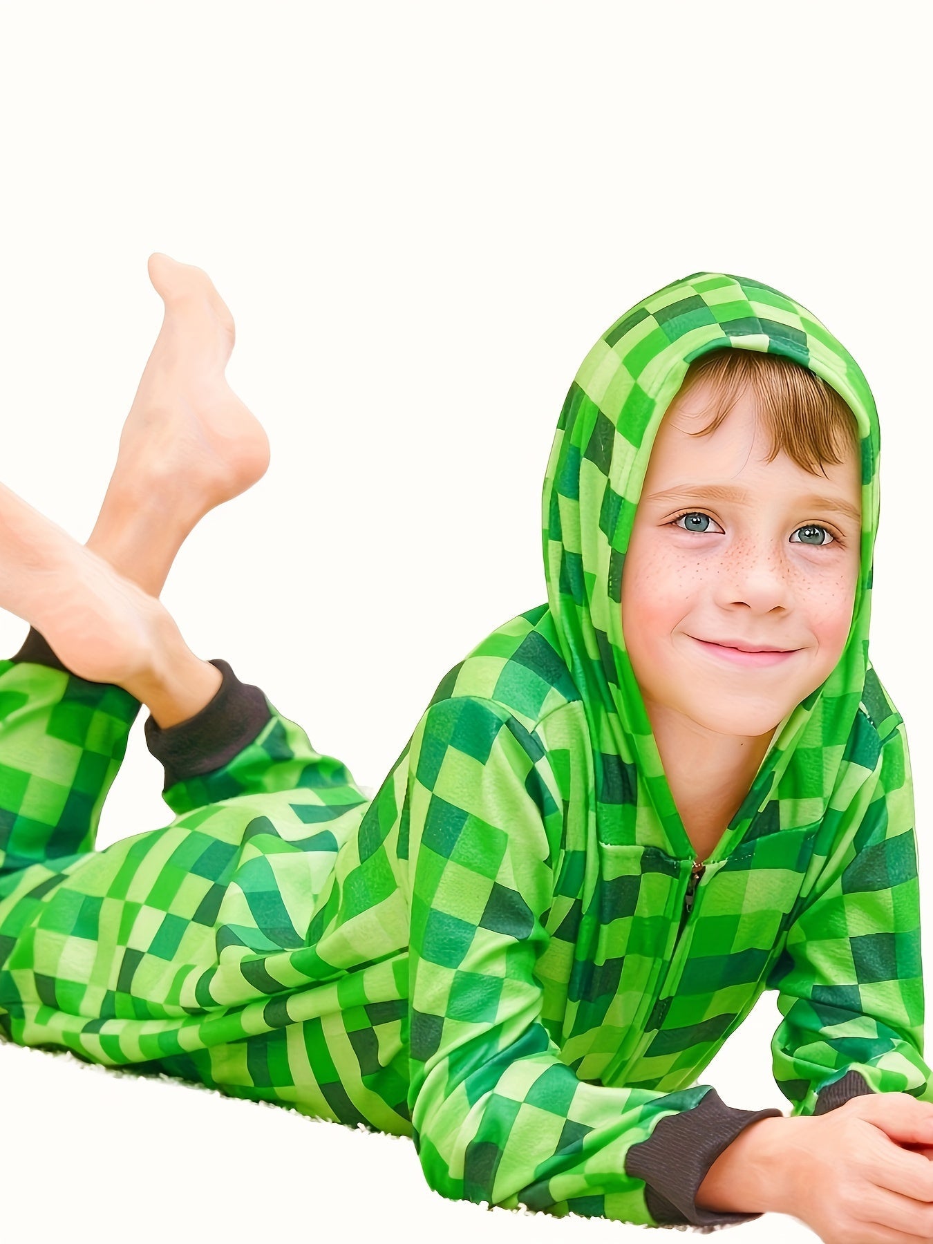 Minecraft Inspiré Grenouillère à Carreaux Verts pour Enfants – Parfaite pour Halloween et les Fêtes