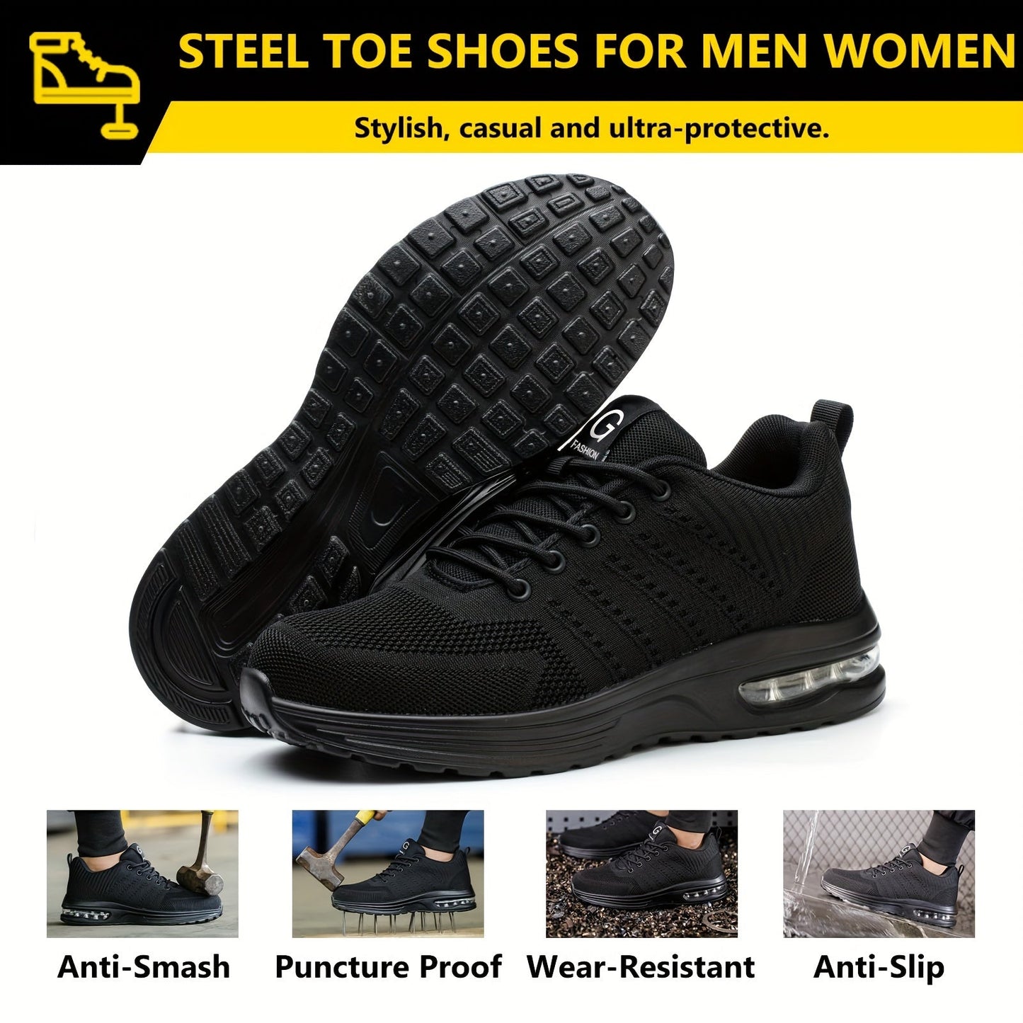 Baskets de sécurité à embout acier pour hommes – Respirantes et résistantes aux perforations