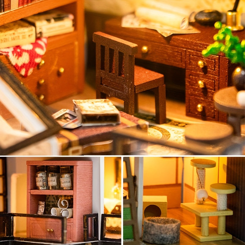 Kit de puzzle 3D villa miniature – Modèle fait main avec éclairage LED et intérieur détaillé