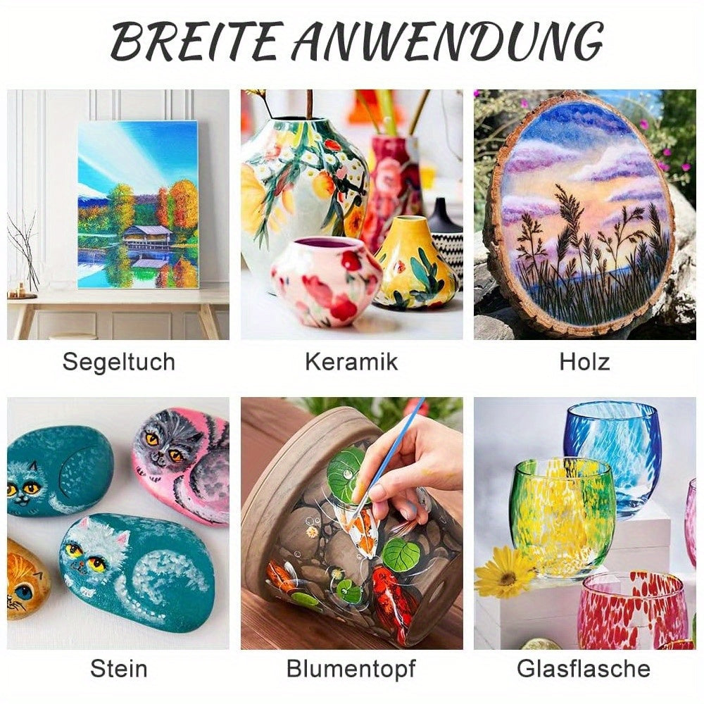 Set de Peinture Acrylique – 28 Pièces, Comprenant 18 Couleurs de Peinture Acrylique et 10 Pinceaux