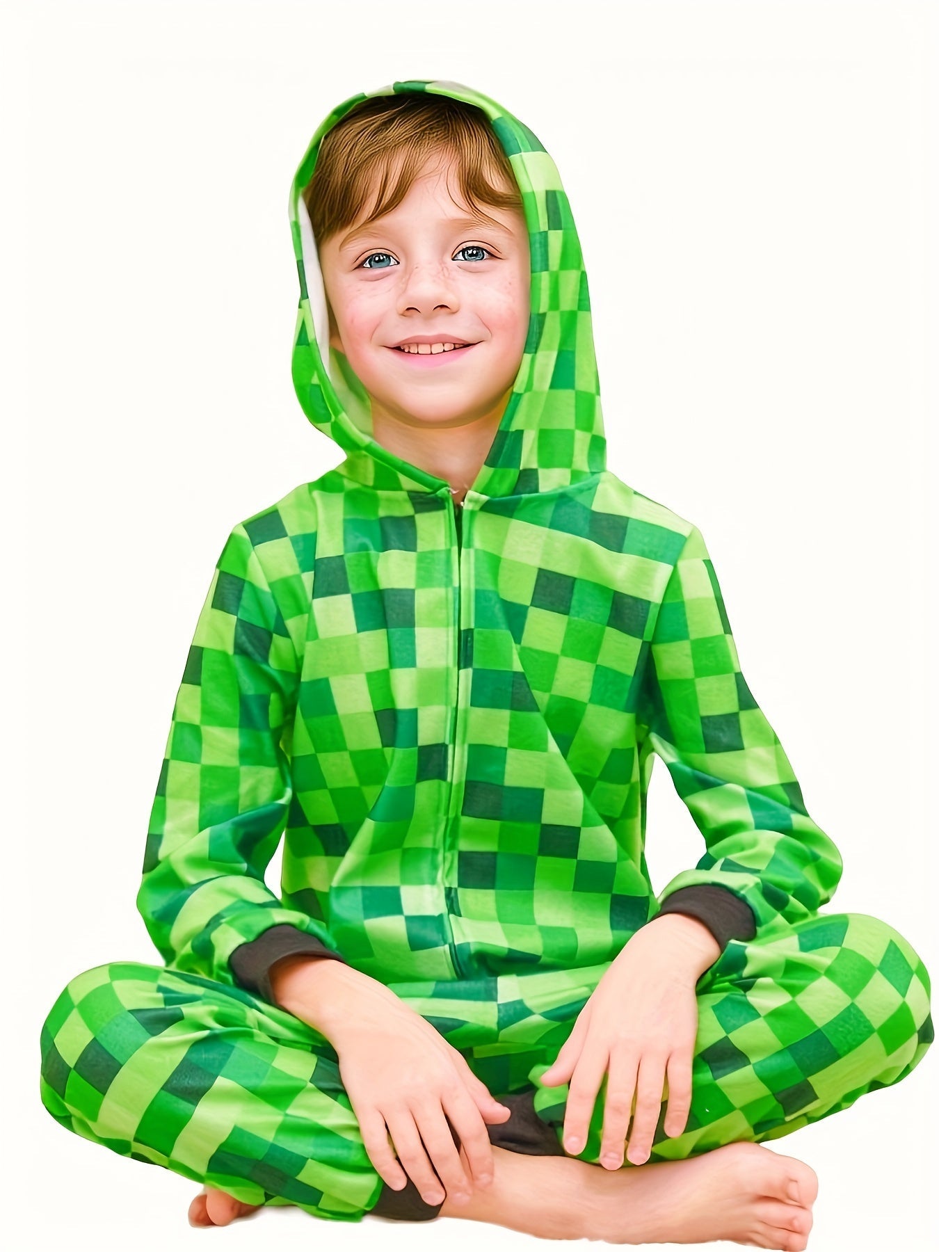 Minecraft Inspiré Grenouillère à Carreaux Verts pour Enfants – Parfaite pour Halloween et les Fêtes
