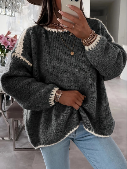 Pull à épaules dénudées à blocs de couleur - Décontracté et confortable pour l’automne et l’hiver