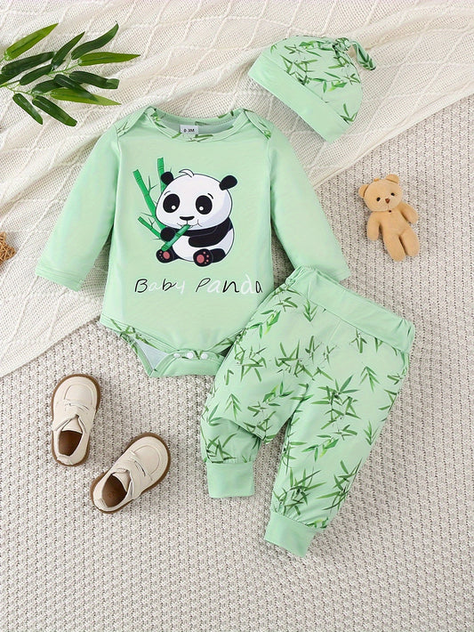 Ensemble Bébé Panda Adorable – Body, Pantalon et Bonnet pour Aventures en Plein Air