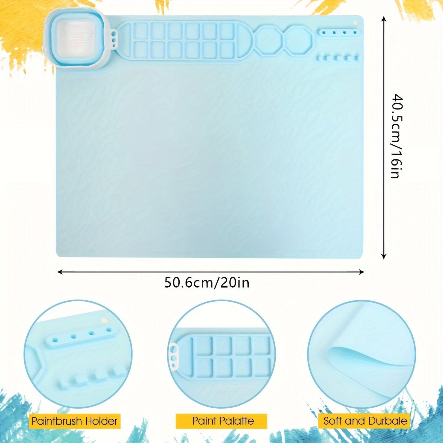 Tapis de peinture en silicone avec palette et porte-pinceaux – Durable et flexible