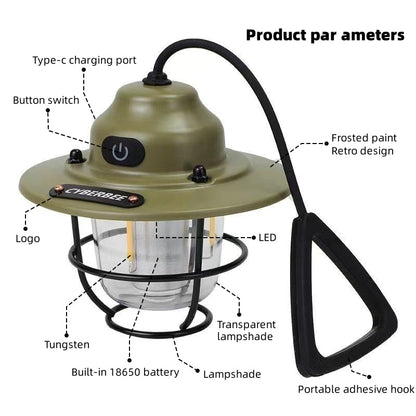Lanterne de camping vintage à LED – Rechargeable et durable pour les aventures en plein air
