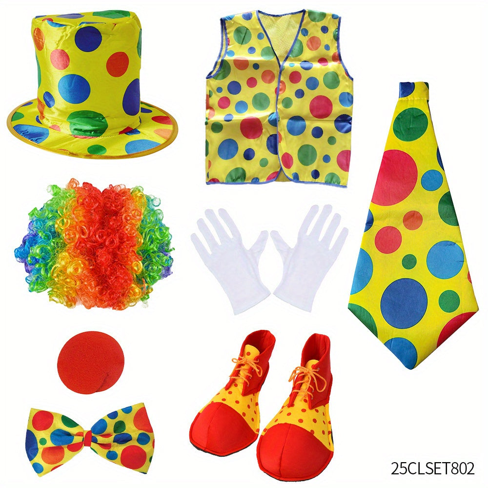 Ensemble Costume de Clown pour Enfants – Complet avec Chapeau, Perruque, Nez, Cravate et Plus