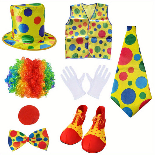 Ensemble Costume de Clown pour Enfants – Complet avec Chapeau, Perruque, Nez, Cravate et Plus