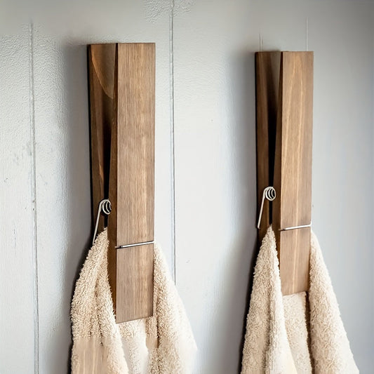 Support à Clips en Bois pour Serviettes – Solution Murale pour Salle de Bain ou Buanderie