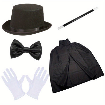Ensemble Costume de Magicien pour Tours Magiques – Comprend Chapeau, Cape, Baguette et Gants