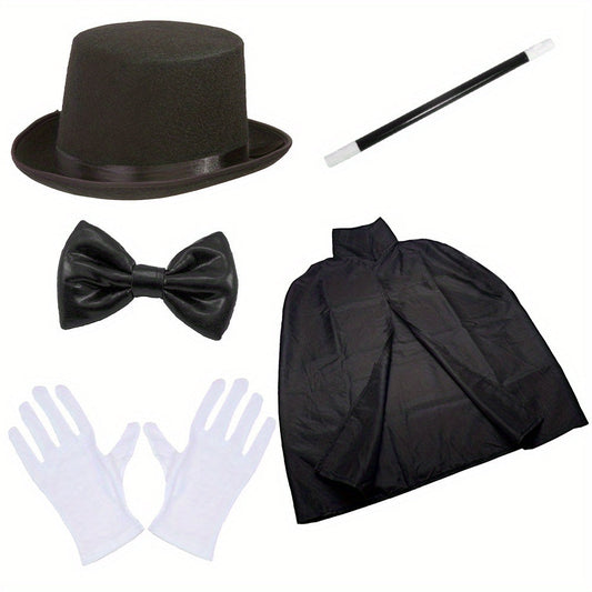 Ensemble Costume de Magicien pour Tours Magiques – Comprend Chapeau, Cape, Baguette et Gants