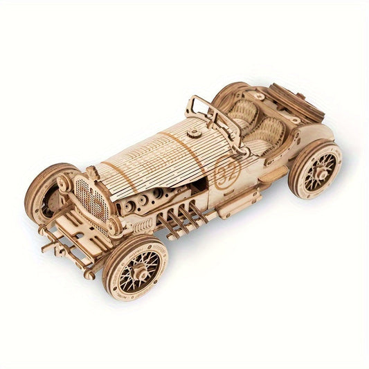 Puzzle voiture vintage 3D en bois – Modèle mécanique avec engrenages et design détaillé