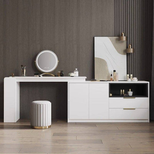 Pouf de Rangement Nordic Chic – Pouf Ronde Élégante avec Rangement et Finition Miroir