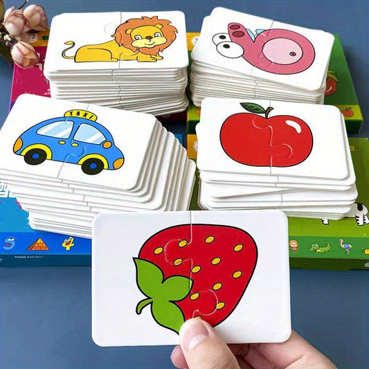 Set de Puzzles Éducatifs pour Enfants – 16 Pièces avec Images Amusantes de Métiers, Véhicules et Légumes
