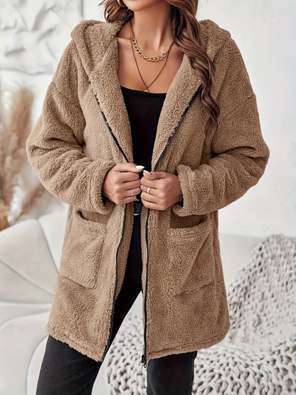 Veste d’hiver en peluche douce avec poches et fermeture éclair