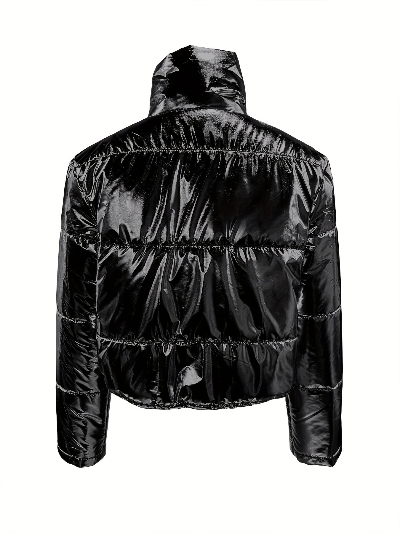 Veste courte brillante à fermeture éclair - Manteau d’hiver chaud et stylé pour femme