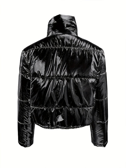 Veste courte brillante à fermeture éclair - Manteau d’hiver chaud et stylé pour femme
