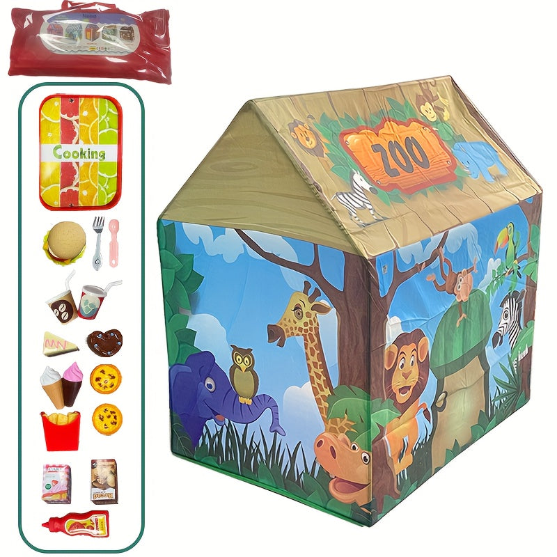 Tente de jeu jungle pour enfants – Avec décor de zoo et set de jouets