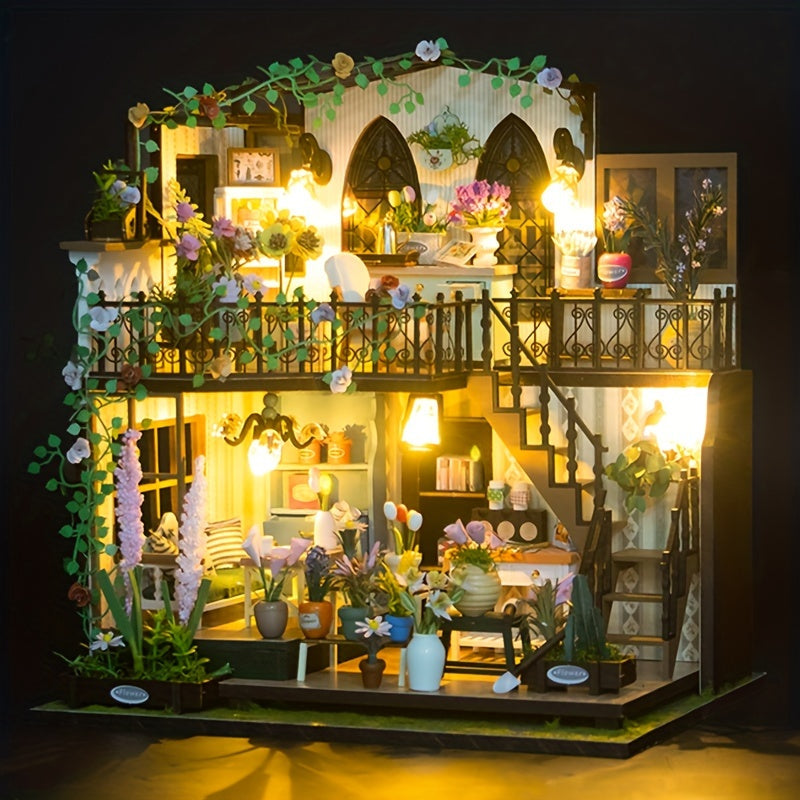 Maison-serre miniature DIY avec éclairage – Puzzle 3D fait main pour décoration créative