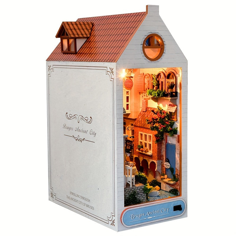 Support à livres maison de Bruges DIY – Modèle 3D en bois de la vieille ville