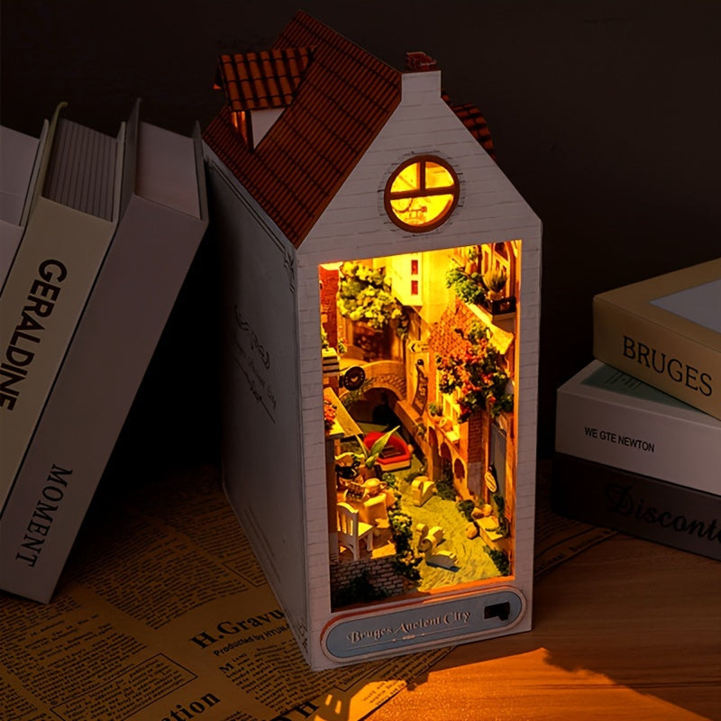Support à livres maison de Bruges DIY – Modèle 3D en bois de la vieille ville
