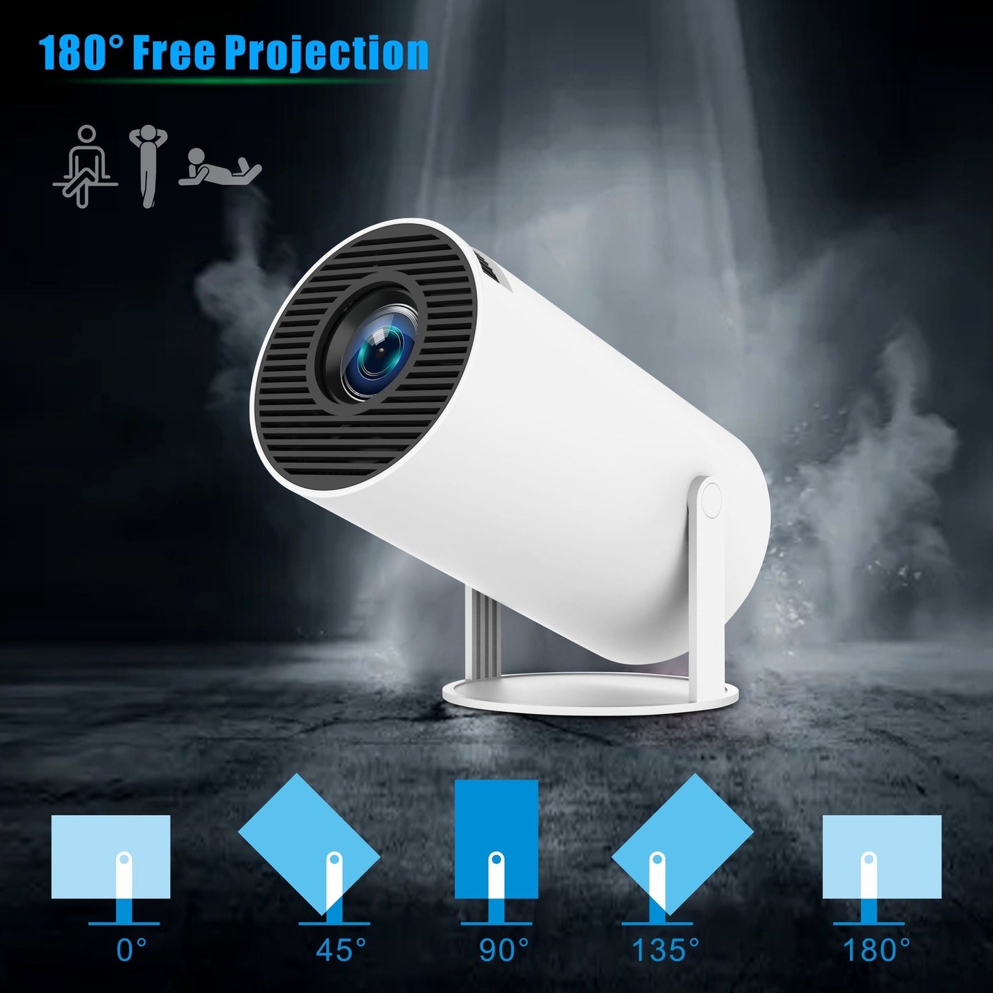 Mini Projecteur Intelligent - Projecteur Portable Rotatif à 180° pour Films en Plein Air et Streaming