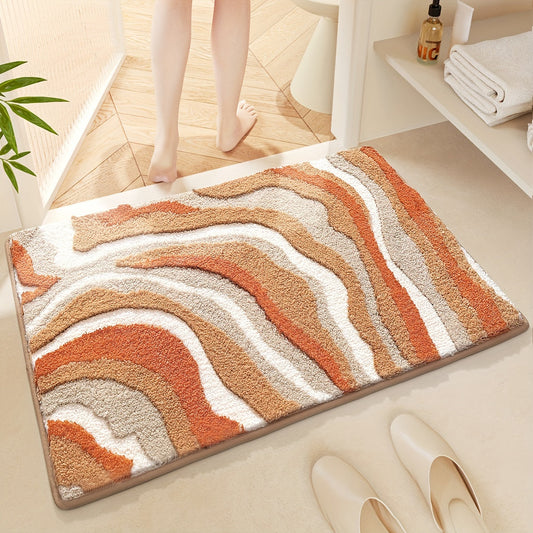 Tapis de Salle de Bain Géométrique – Absorbant et Doux avec Dessous Antidérapant