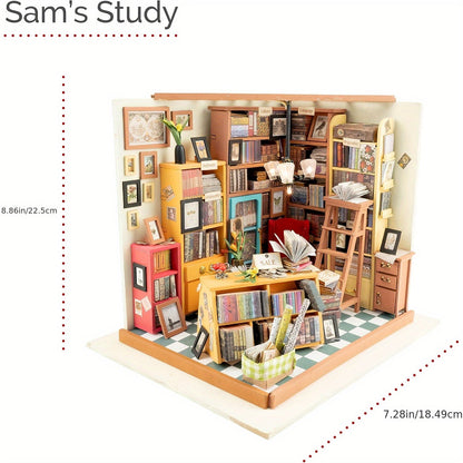 Kit maison miniature DIY – Le bureau de Sam avec étagères et meubles détaillés