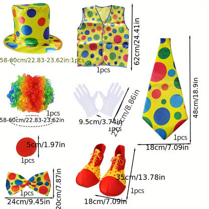 Ensemble Costume de Clown pour Enfants – Complet avec Chapeau, Perruque, Nez, Cravate et Plus