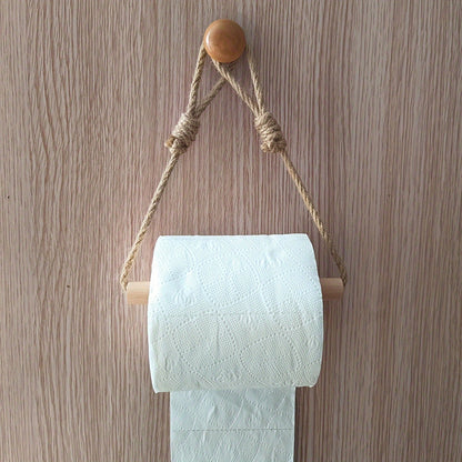 Support Papier Toilette Rustique – Corde Macramé et Bâton en Bois pour Salle de Bain