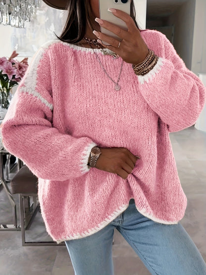 Pull à épaules dénudées à blocs de couleur - Décontracté et confortable pour l’automne et l’hiver