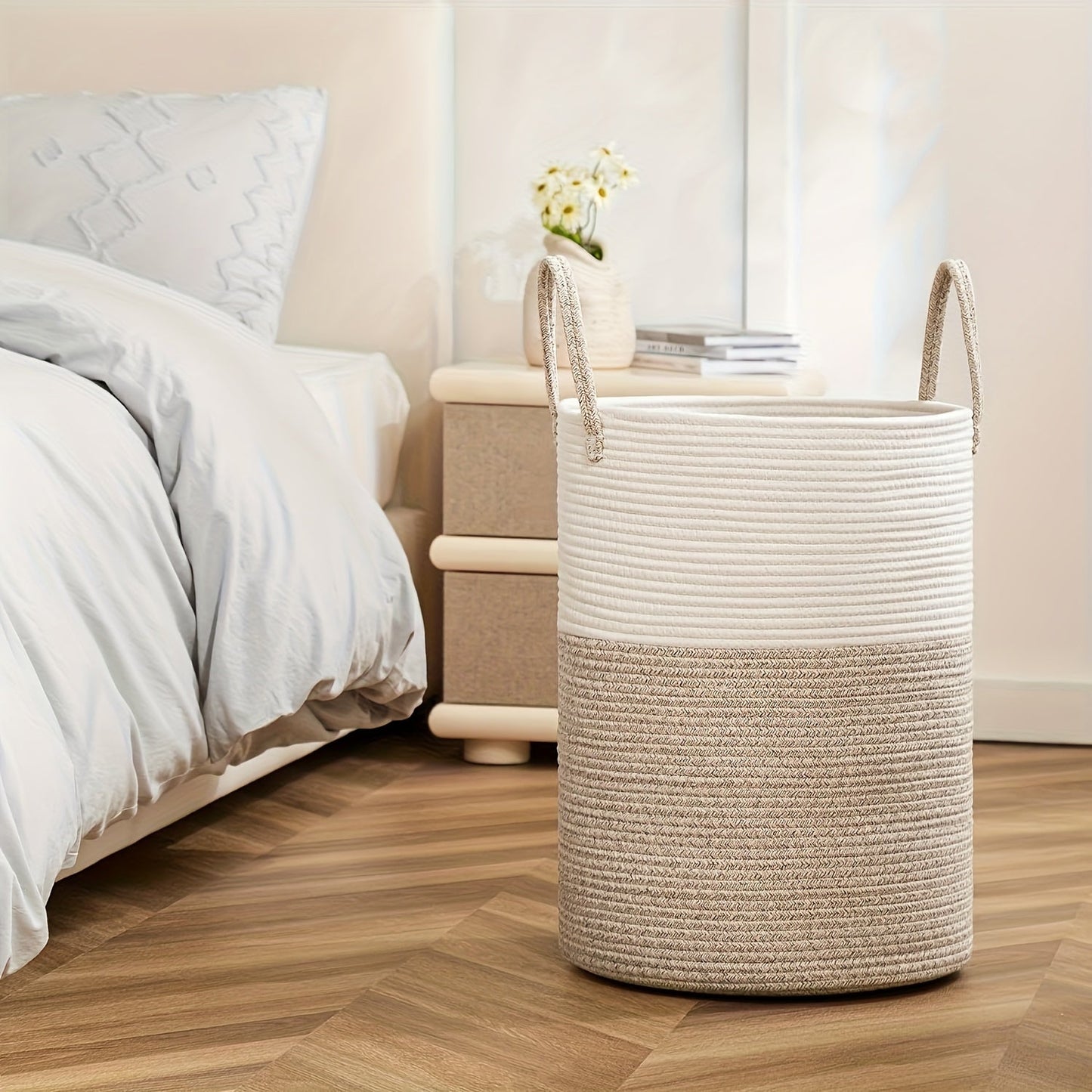 Panier à linge bicolore élégant - Grand volume, pratique et durable