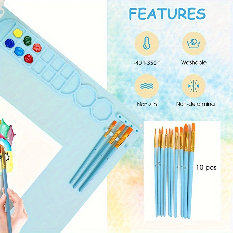 Tapis de peinture en silicone avec palette et porte-pinceaux – Durable et flexible
