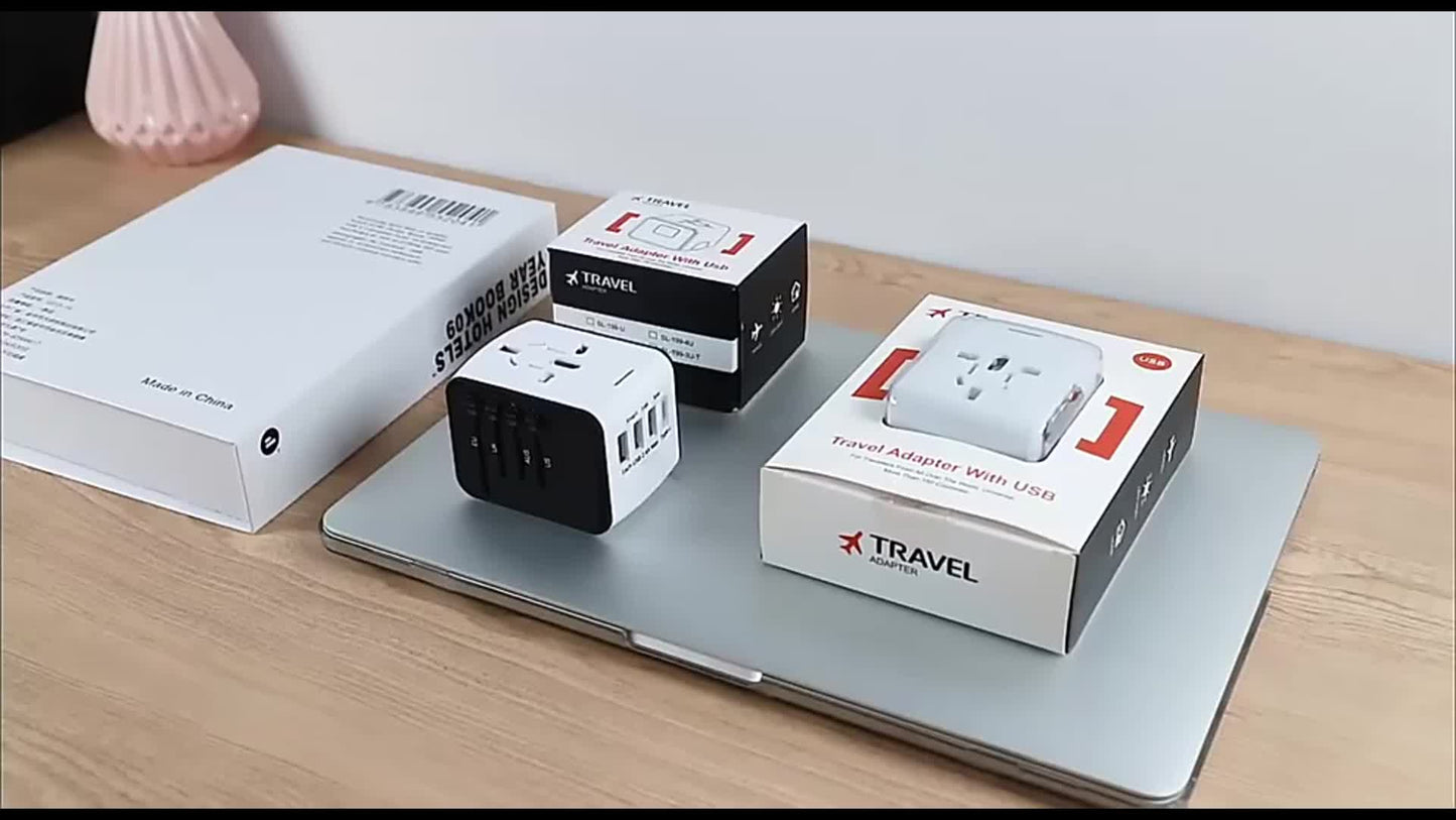 Adaptateur de voyage avec 4 ports USB et Type-C – Charge rapide et sécurité mondiale