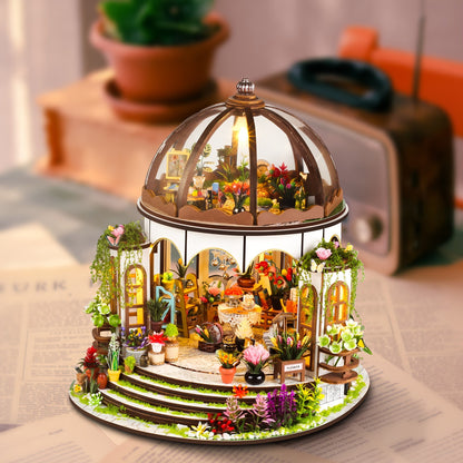 Maison miniature fleurs – Puzzle 3D en bois avec éclairage LED et jardin détaillé