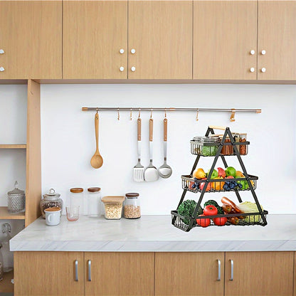Panier de rangement 2 ou 3 étages avec poignée en bois - Solution élégante pour cuisine et salle de bain