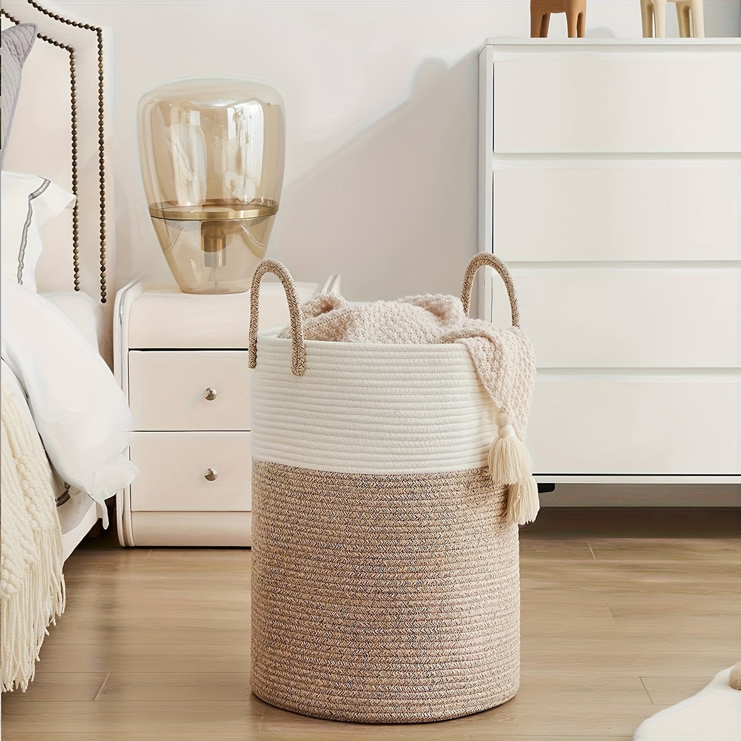 Panier à linge bicolore élégant - Grand volume, pratique et durable