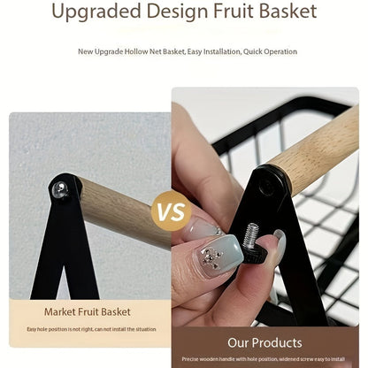 Panier de rangement 2 ou 3 étages avec poignée en bois - Solution élégante pour cuisine et salle de bain