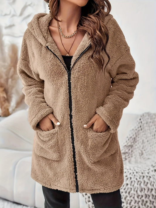 Veste d’hiver en peluche douce avec poches et fermeture éclair